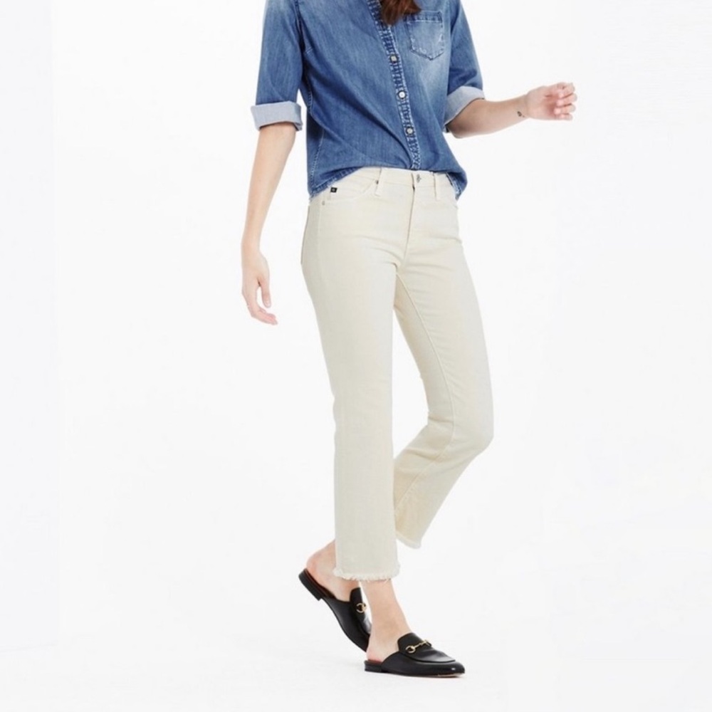 AG Jeans The Jodi Crop Fray Jeans Size 27 Cream Cropped Straight Mid-Rise